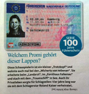 Führerscheinrätsel in der Zeitschrift Tina