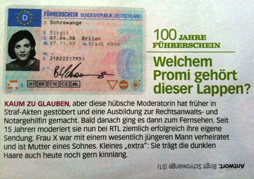 Kaputtes Führerscheinrätsel in der Zeitschrift Tina