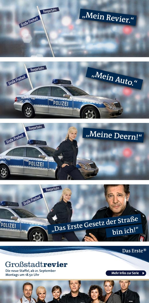 Szenen eines Werbebanners für die ARD-Vorabendserie "Großstadtrevier"